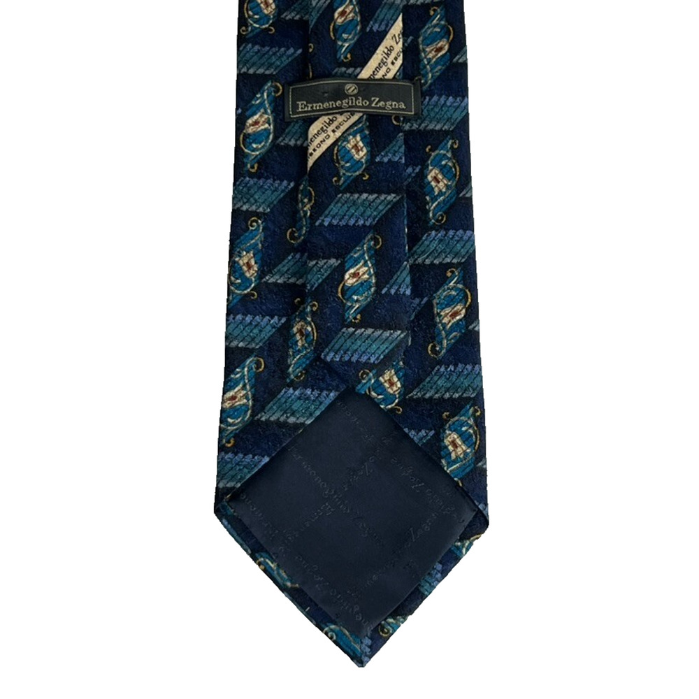 Ermenegildo Zegna Men's Tie Blue Red Gold Floral Geometric 100% Silk